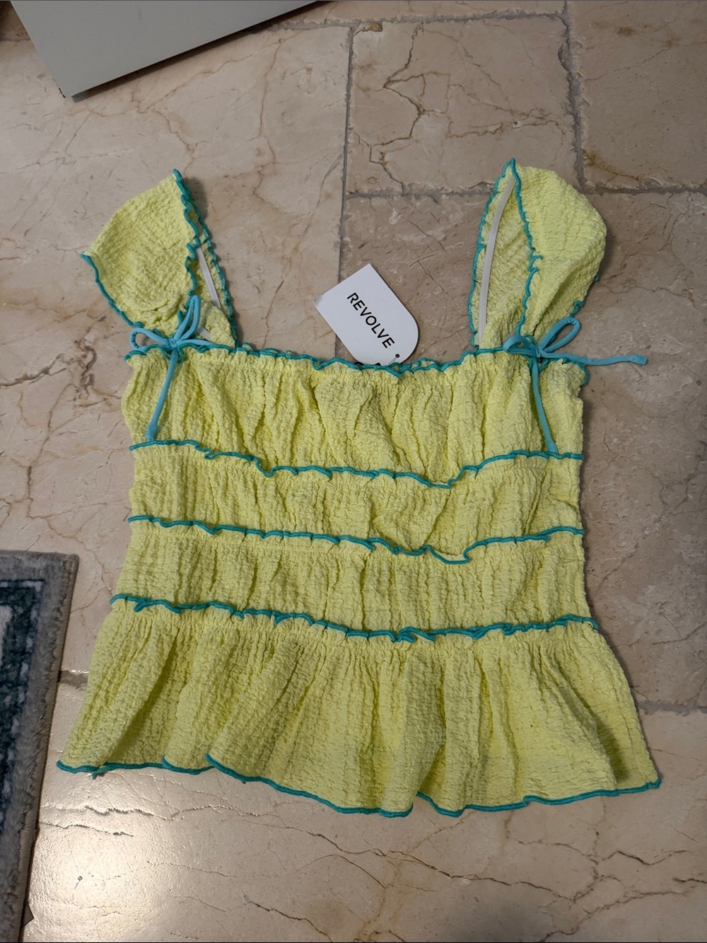 REVOLVE MAJORELLE TOP Neon Lime Ruffle Camisole